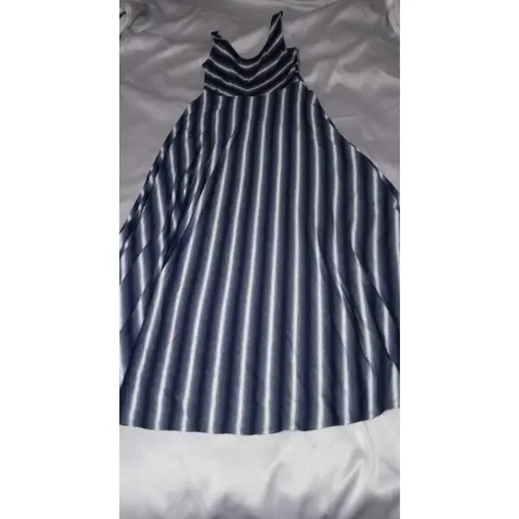 Anthropologie Puella Soft Striped Blue White Caftan Maxi Dress Size Medium - Picture 11 of 11